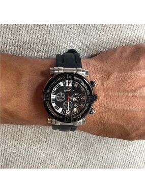 Adee Kaye Revo Sport Chronograph Watch 47mm Black Dial Rubber Strap Quartz
